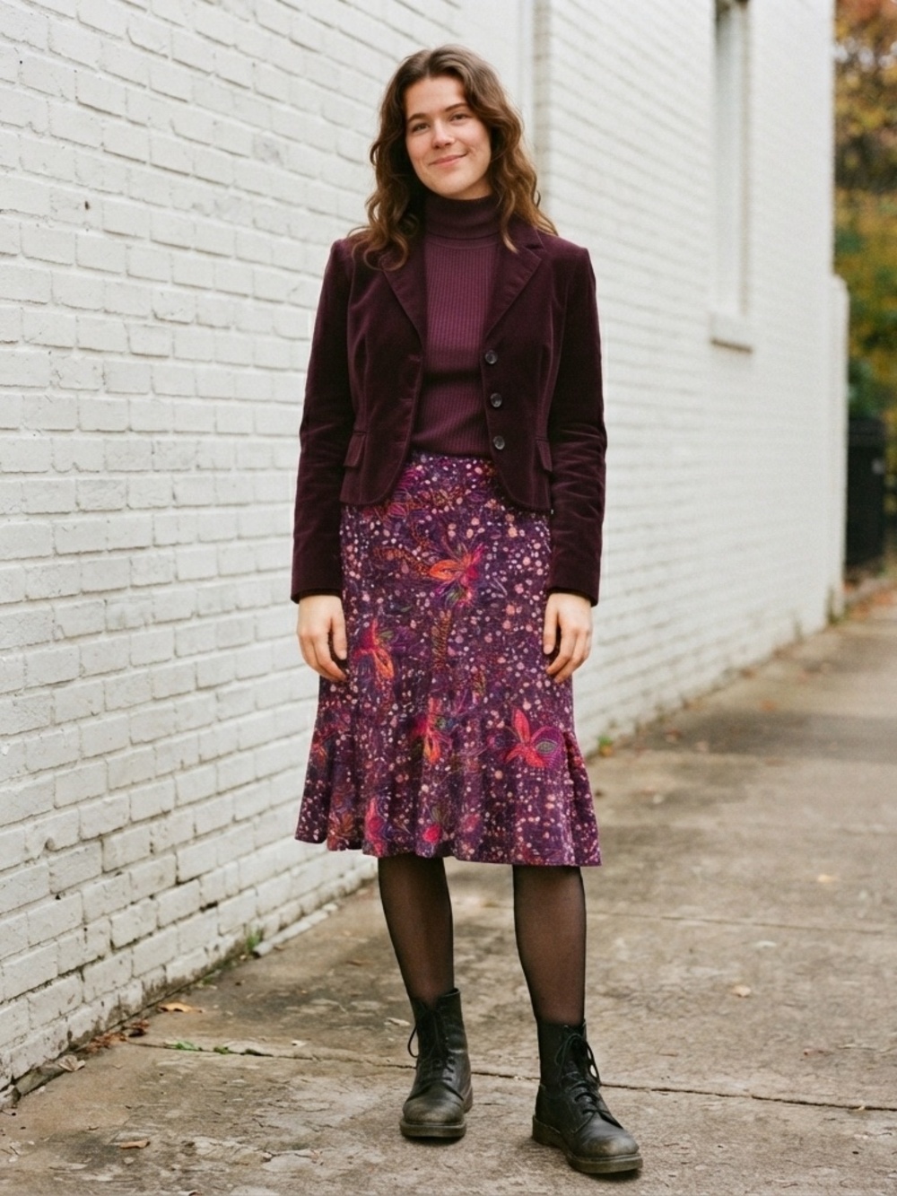 Boho Whimsigoth Purple Paisley Ruffle Hem Midi Skirt SZ M